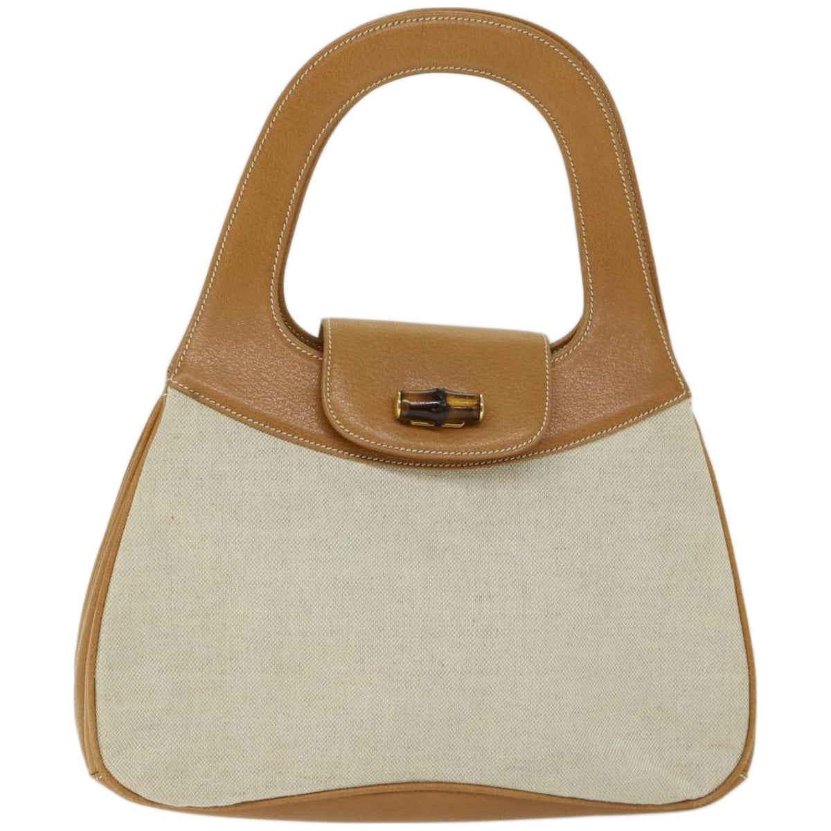 GUCCI Bamboo Turn Lock Shoulder Bag Canvas Leather Beige 000 113  10670