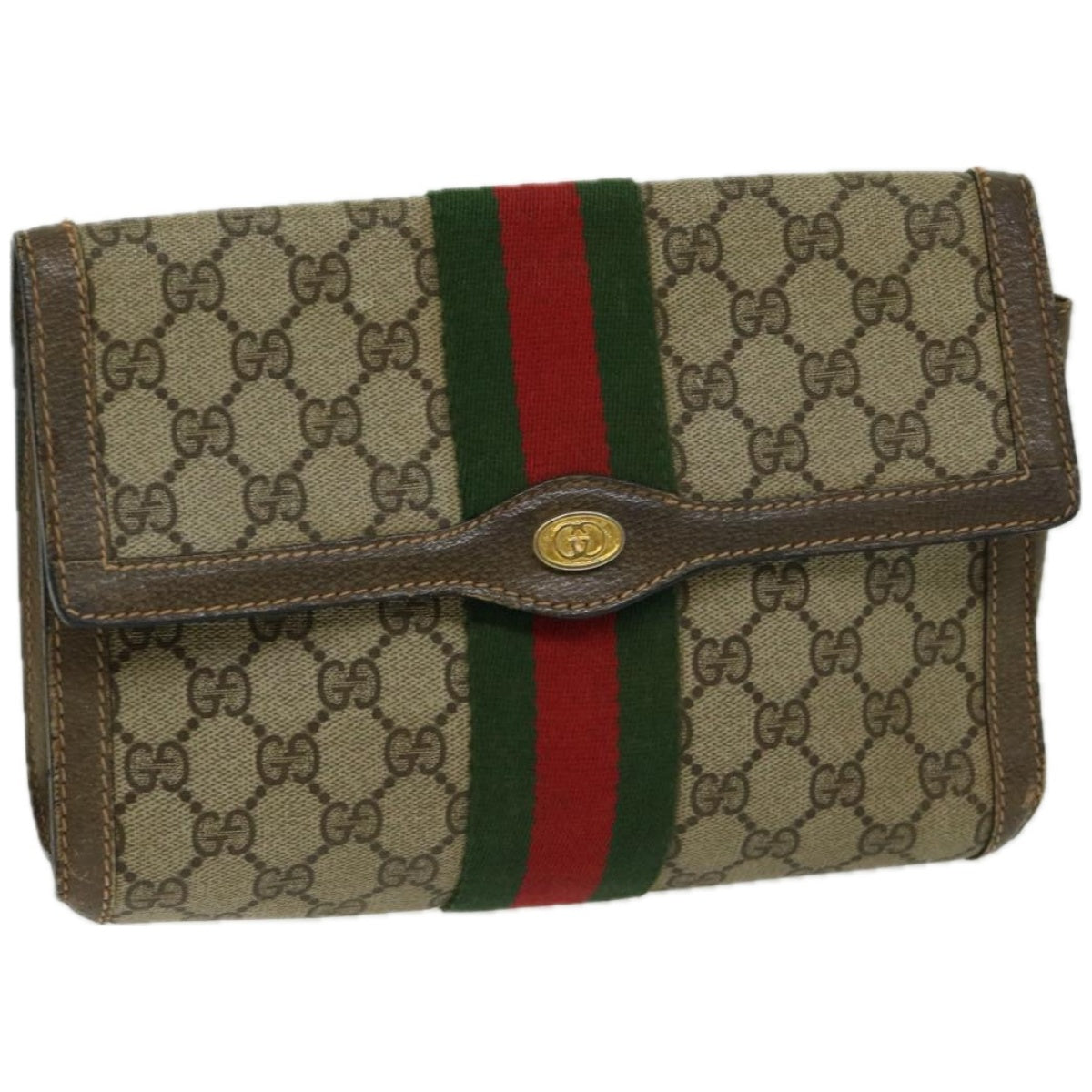 GUCCI GG Supreme Web Sherry Line Clutch Bag PVC Beige 89 01 006  10694