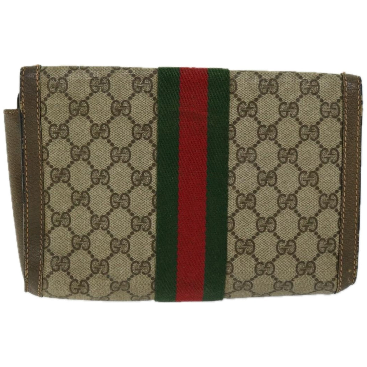 GUCCI GG Supreme Web Sherry Line Clutch Bag PVC Beige 89 01 006  10694