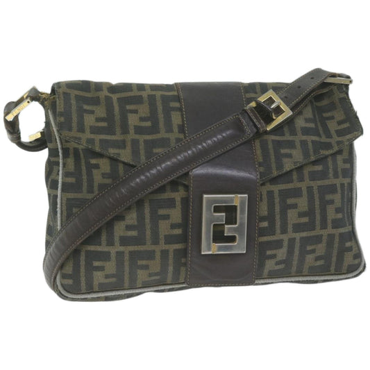 Luxury FendiZucca Canvas Shoulder Bag Black Brownyk10698