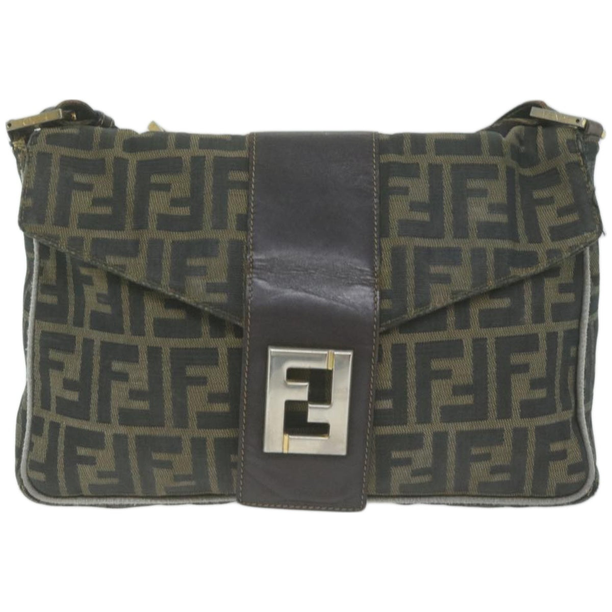 Luxury FendiZucca Canvas Shoulder Bag Black Brownyk10698