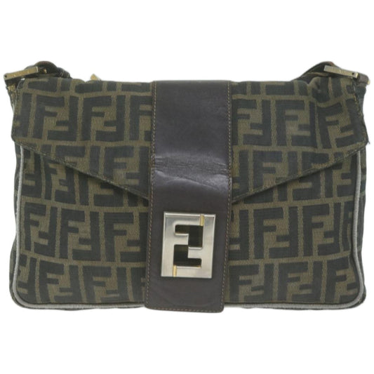 Luxury FendiZucca Canvas Shoulder Bag Black Brownyk10698