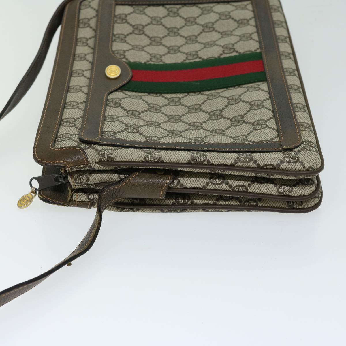 GUCCI GG Supreme Web Sherry Line Shoulder Bag PVC Beige 378 001  10712
