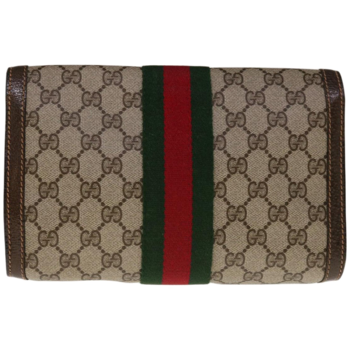 GUCCI GG Canvas Web Sherry Line Clutch Bag PVC Beige Red 89 01 006  10724