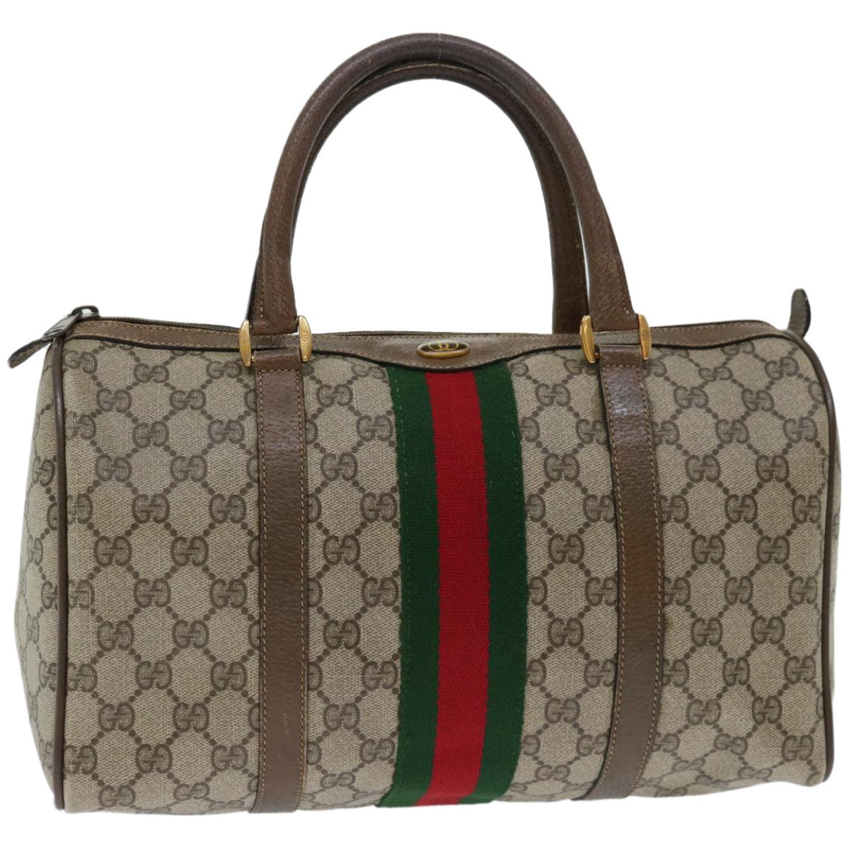 GUCCI GG Supreme Web Sherry Line Boston Bag Beige Red 39 02 007  10775