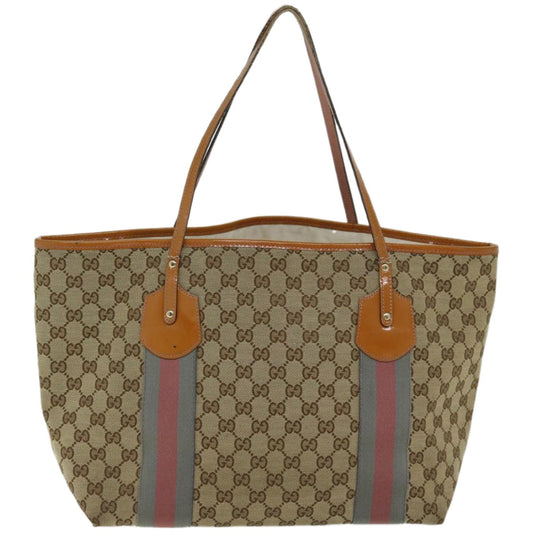 GUCCI GG Canvas Sherry Line Tote Bag Gray Beige pink 211970  10798