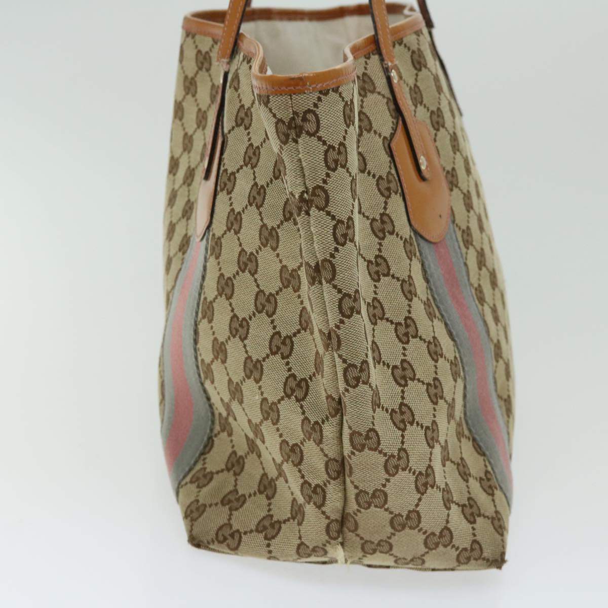 GUCCI GG Canvas Sherry Line Tote Bag Gray Beige pink 211970  10798