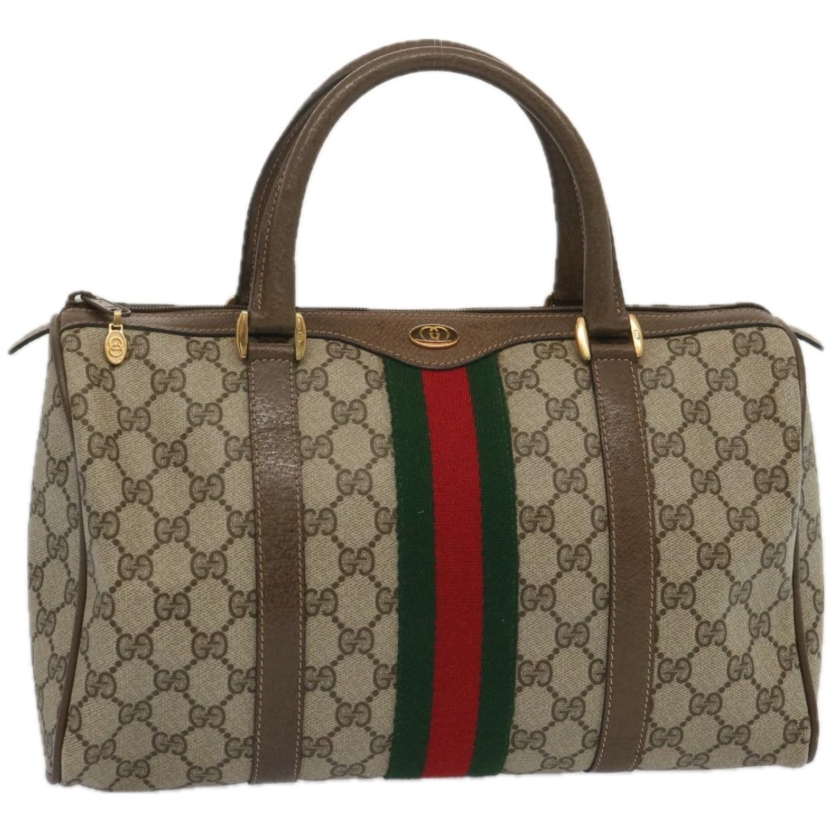GUCCI GG Supreme Web Sherry Line Boston Bag Beige Red 24 02 007  10839