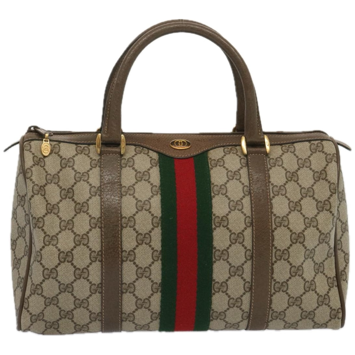 GUCCI GG Supreme Web Sherry Line Boston Bag Beige Red 24 02 007  10839