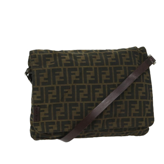 Luxury FendiZucca Canvas Shoulder Bag Black Brownyk10938