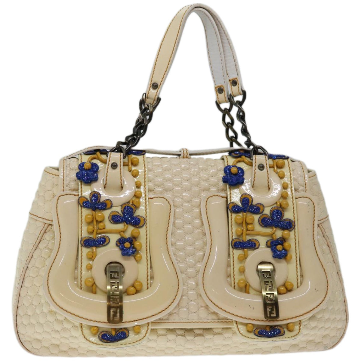 Luxury FendiChain Hand Bag Patent leather Beigeyk10972