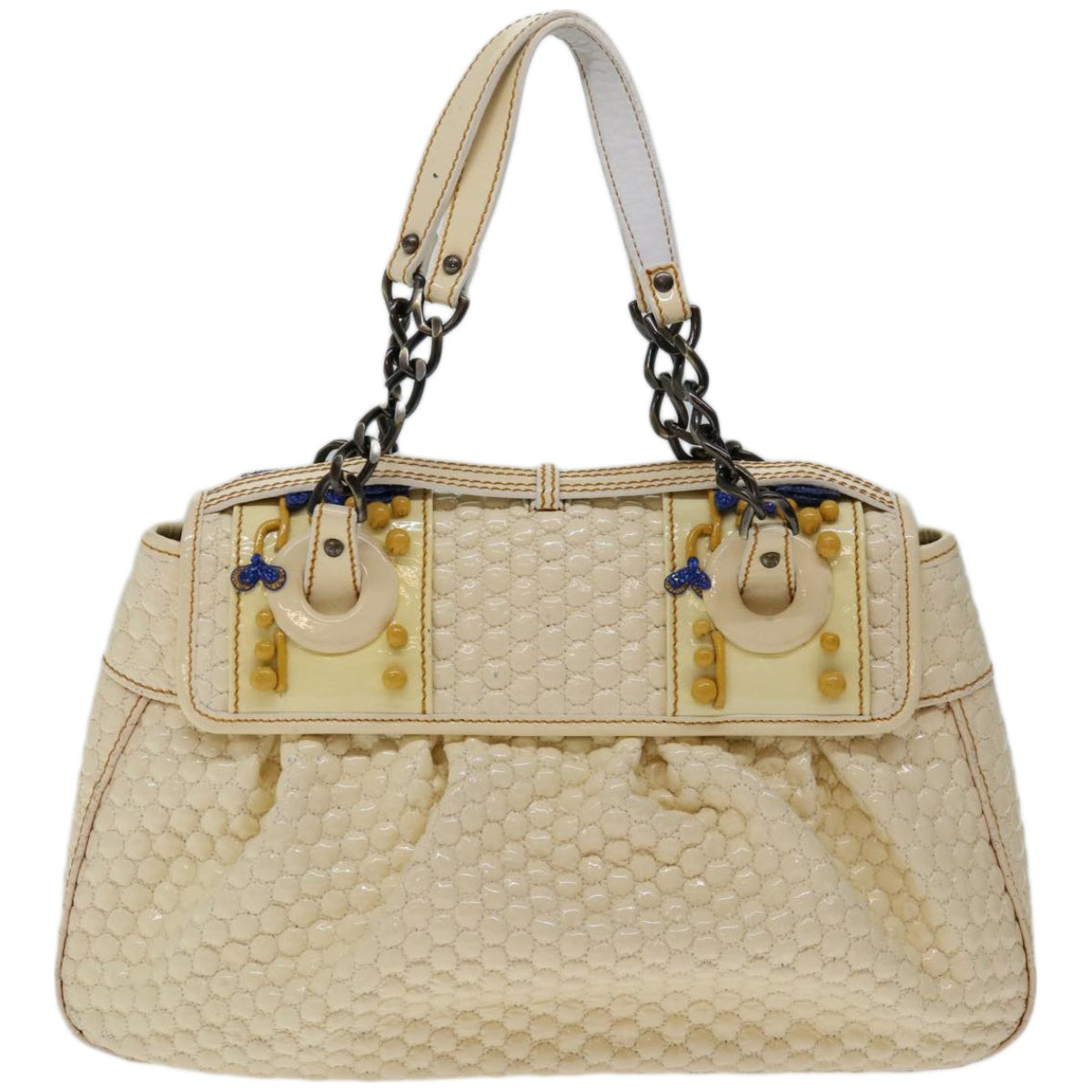 Luxury FendiChain Hand Bag Patent leather Beigeyk10972