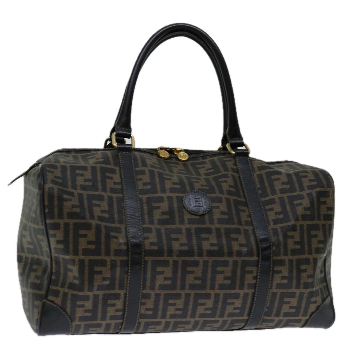 Luxury FendiZucca Canvas Boston Bag Brown Blackyk11110