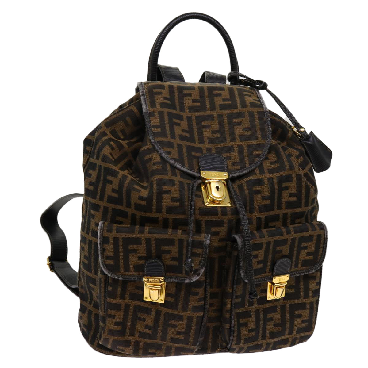Luxury FendiZucca Canvas Backpack Brown Blackyk11410