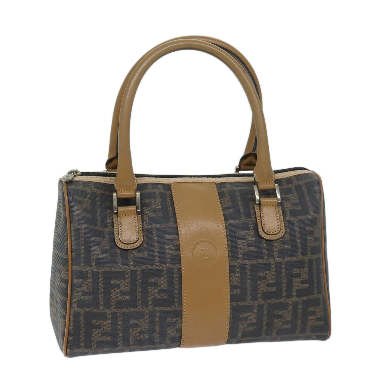 Luxury FendiZucca Canvas Boston Bag Brown Blackyk11516