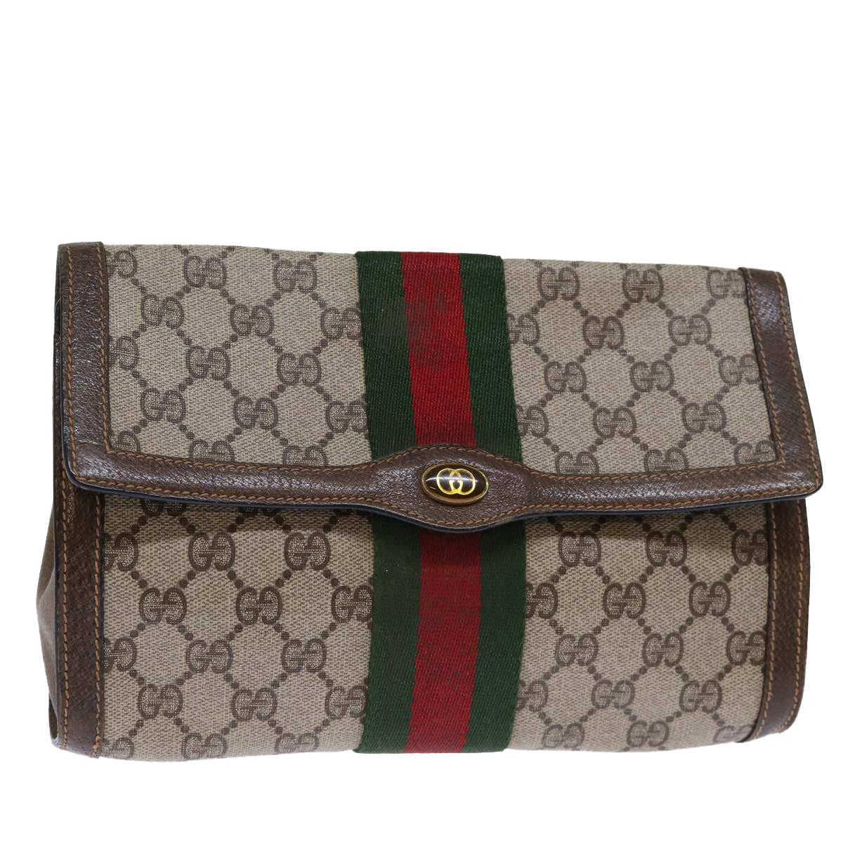Luxury Gucci Trending 2025 GG Canvas Web Sherry Line Clutch Bag Beige Green 84 01 006  12008