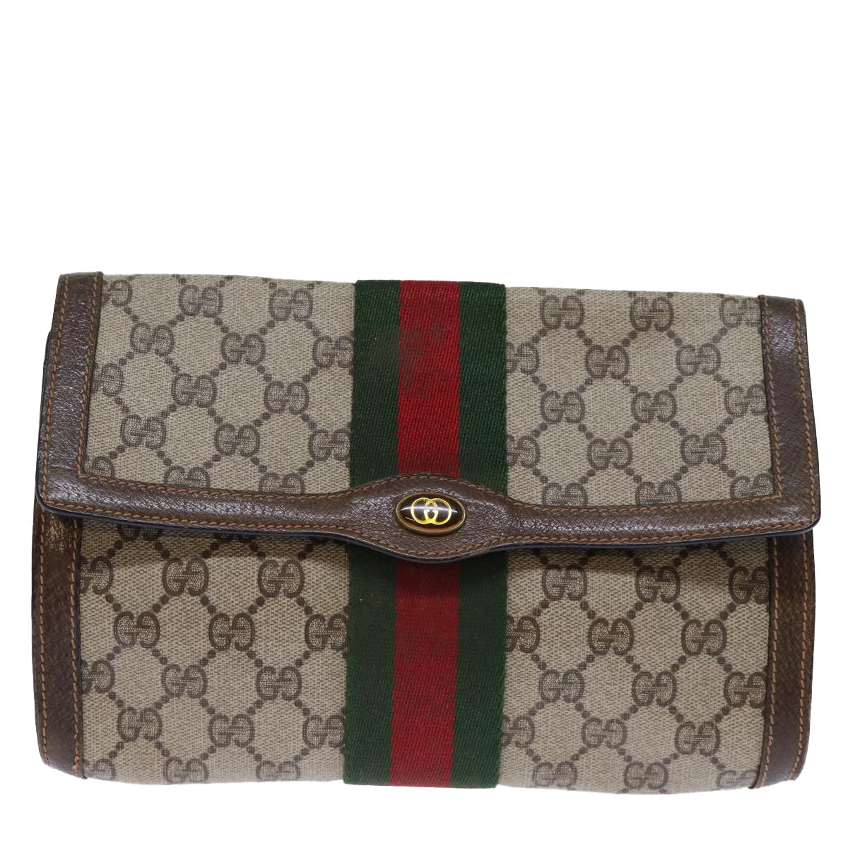 Luxury Gucci Trending 2025 GG Canvas Web Sherry Line Clutch Bag Beige Green 84 01 006  12008