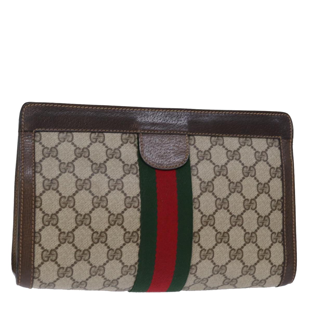 Luxury Gucci Trending 2025 GG Supreme Web Sherry Line Clutch Bag PVC Beige Red 89 01 002  12307