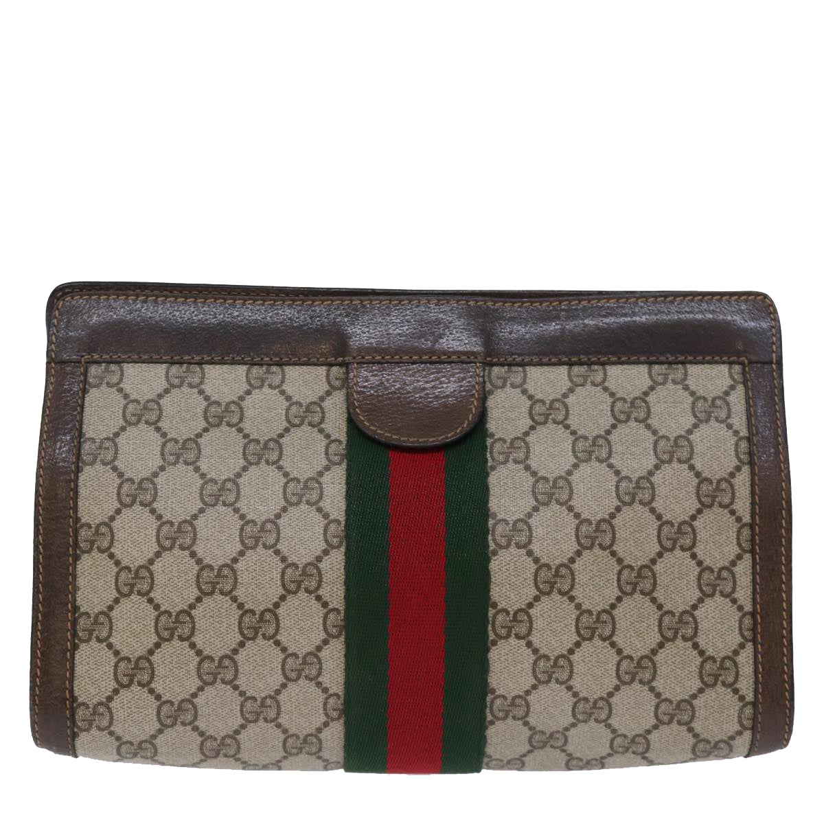 Luxury Gucci Trending 2025 GG Supreme Web Sherry Line Clutch Bag PVC Beige Red 89 01 002  12307