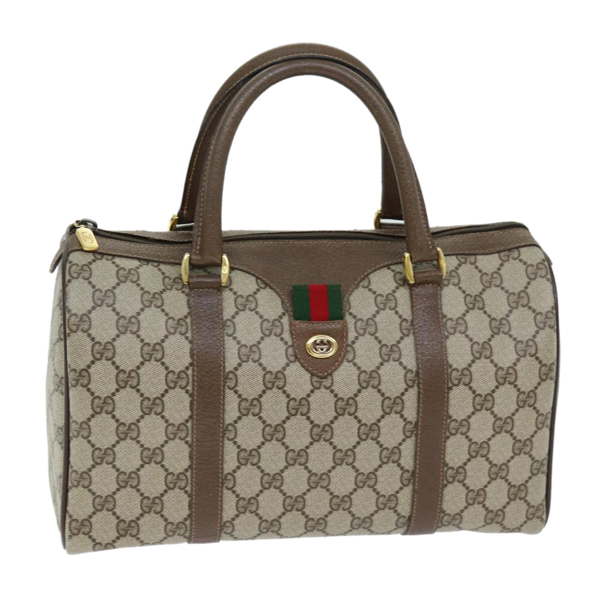 Luxury Gucci Trending 2025 GG Supreme Web Sherry Line Boston Bag PVC Beige Red 40 02 007  12310