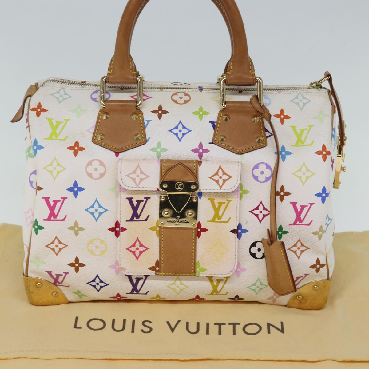 LOUIS VUITTON Monogram Multicolor Speedy 30 Hand Bag White M92643 yk12456