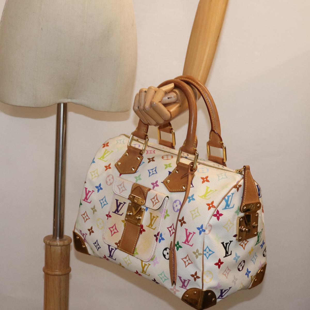 LOUIS VUITTON Monogram Multicolor Speedy 30 Hand Bag White M92643 yk12456