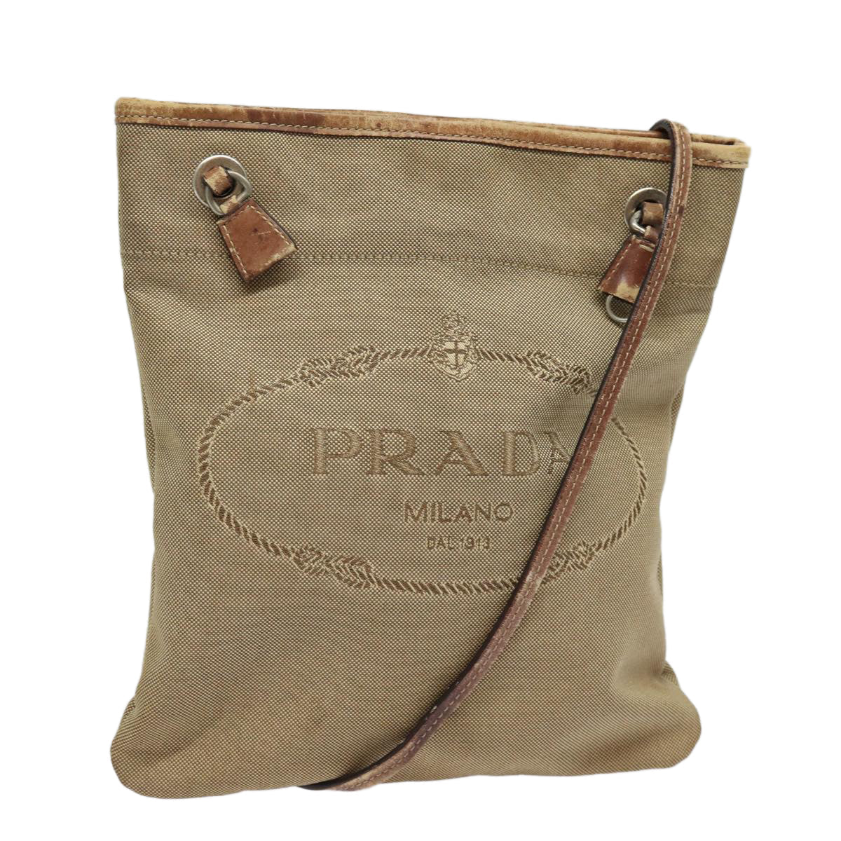 Luxury Prada Shoulder Bag Canvas Beige Silver  yk14232