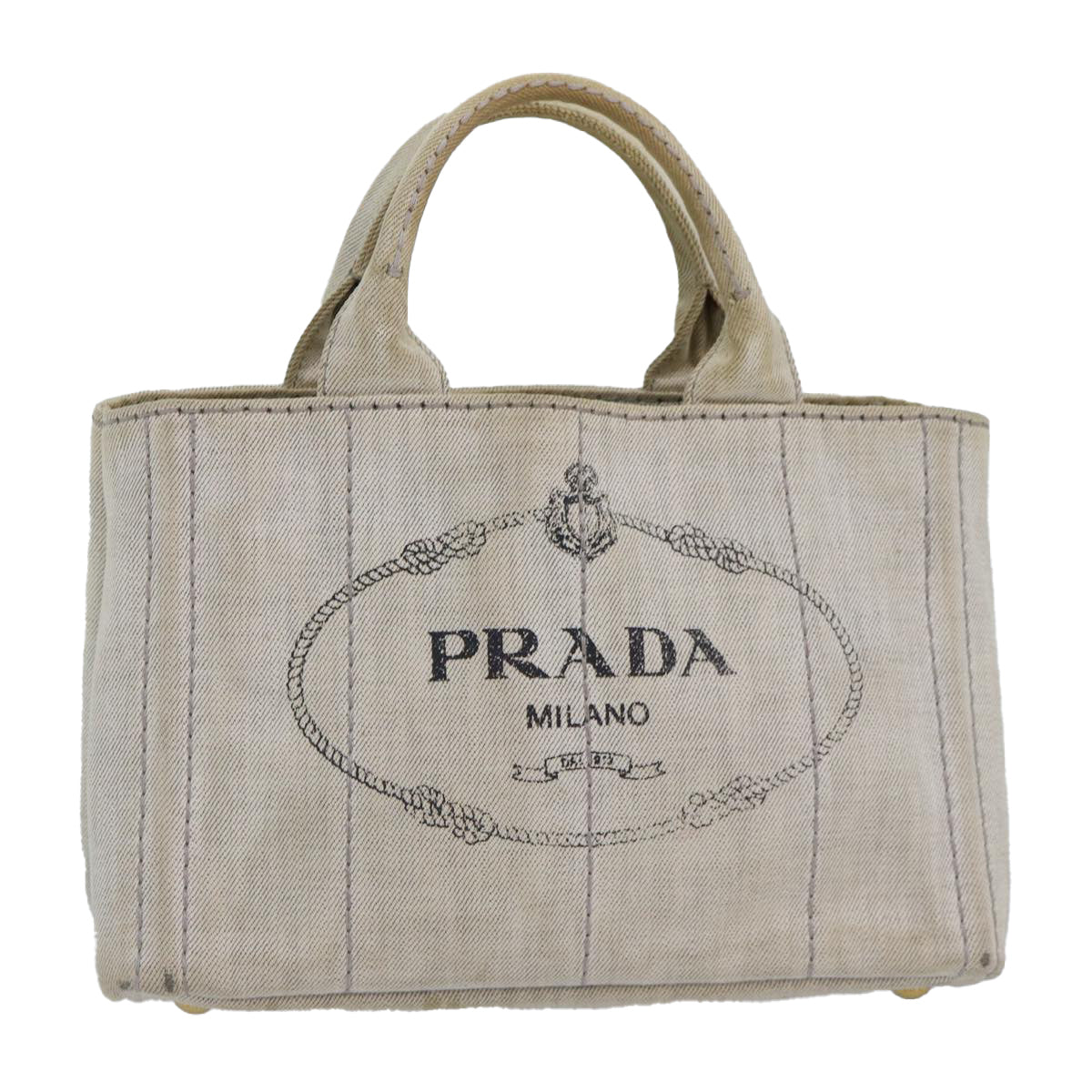 Luxury Prada Canapa PM Hand Bag Denim Gold White  yk14346