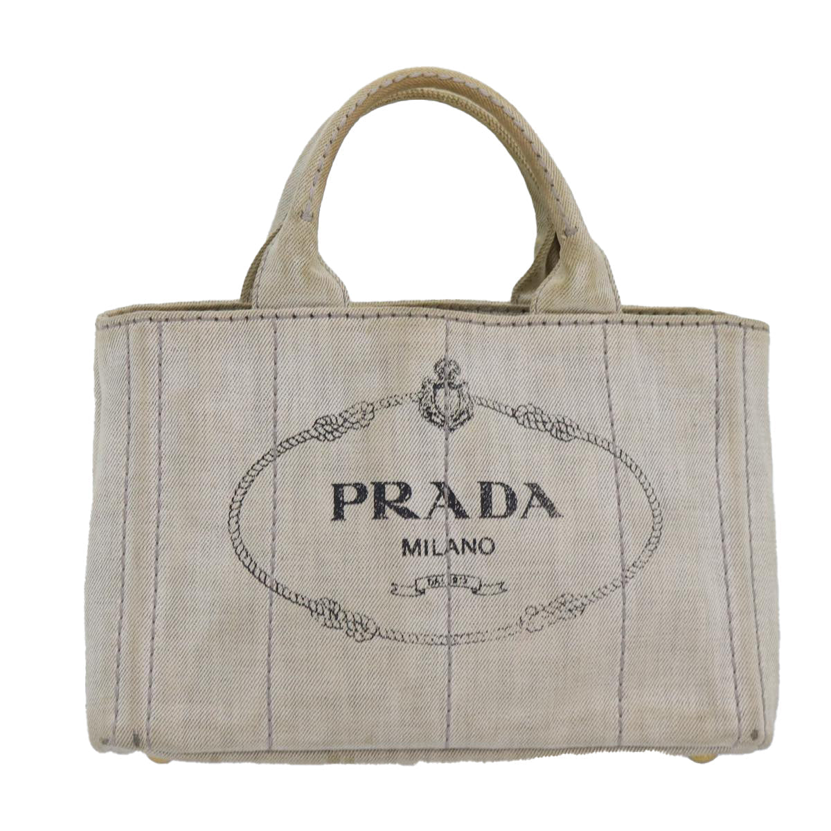 Luxury Prada Canapa PM Hand Bag Denim Gold White  yk14346