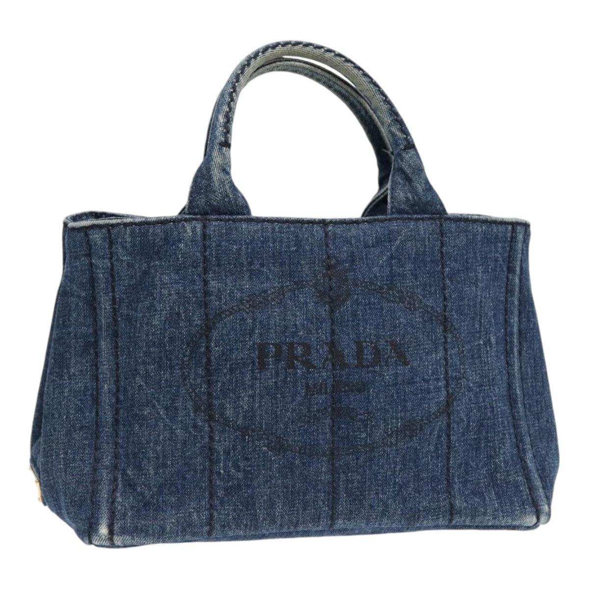 Luxury Prada Canapa PM Hand Bag Denim Gold Blue  yk14411