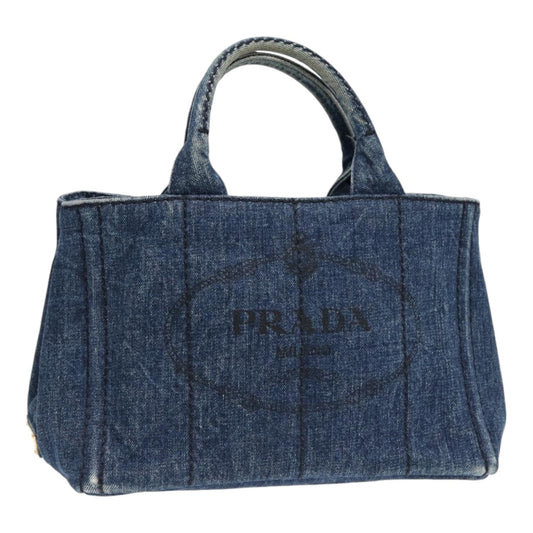 Luxury Prada Canapa PM Hand Bag Denim Gold Blue  yk14411