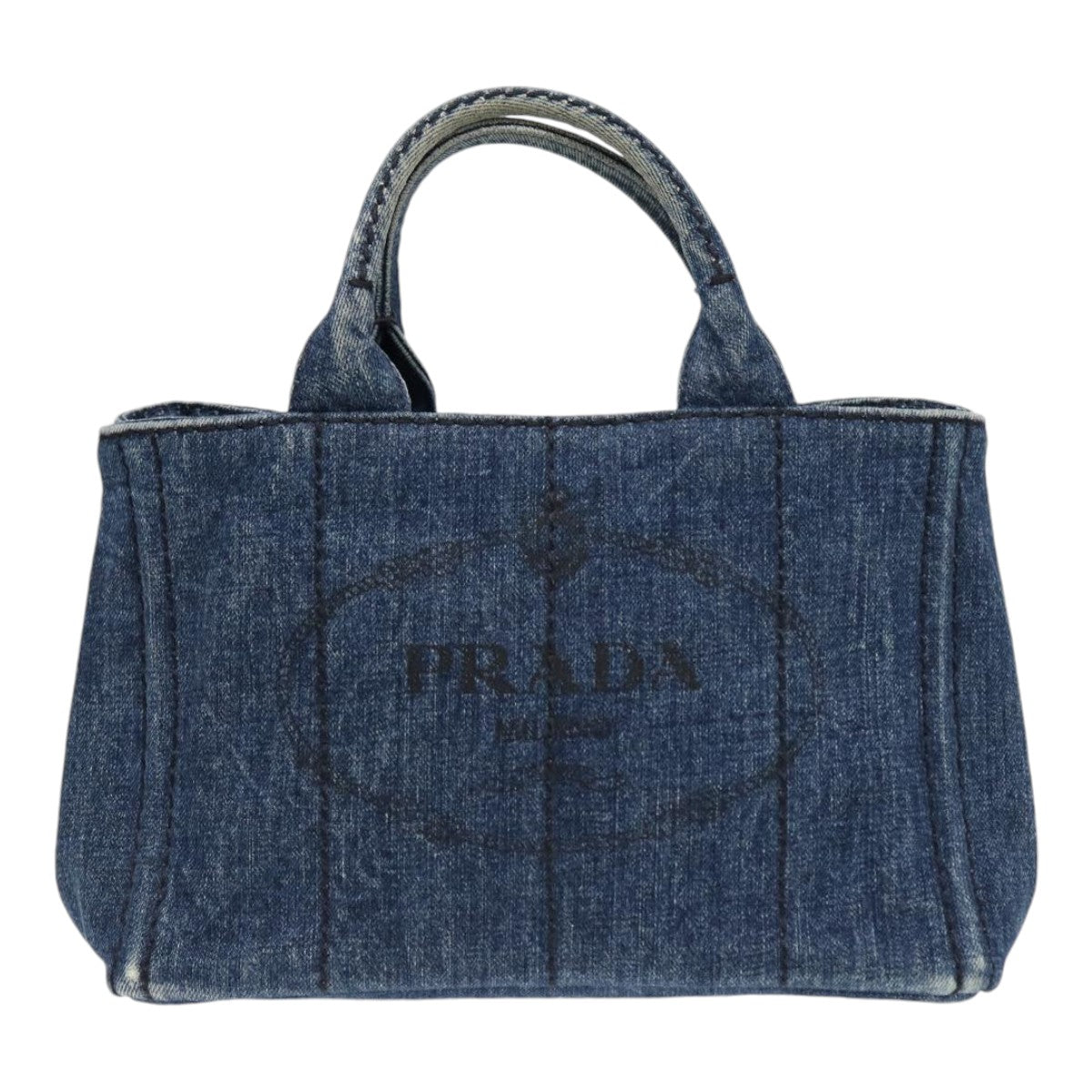 Luxury Prada Canapa PM Hand Bag Denim Gold Blue  yk14411