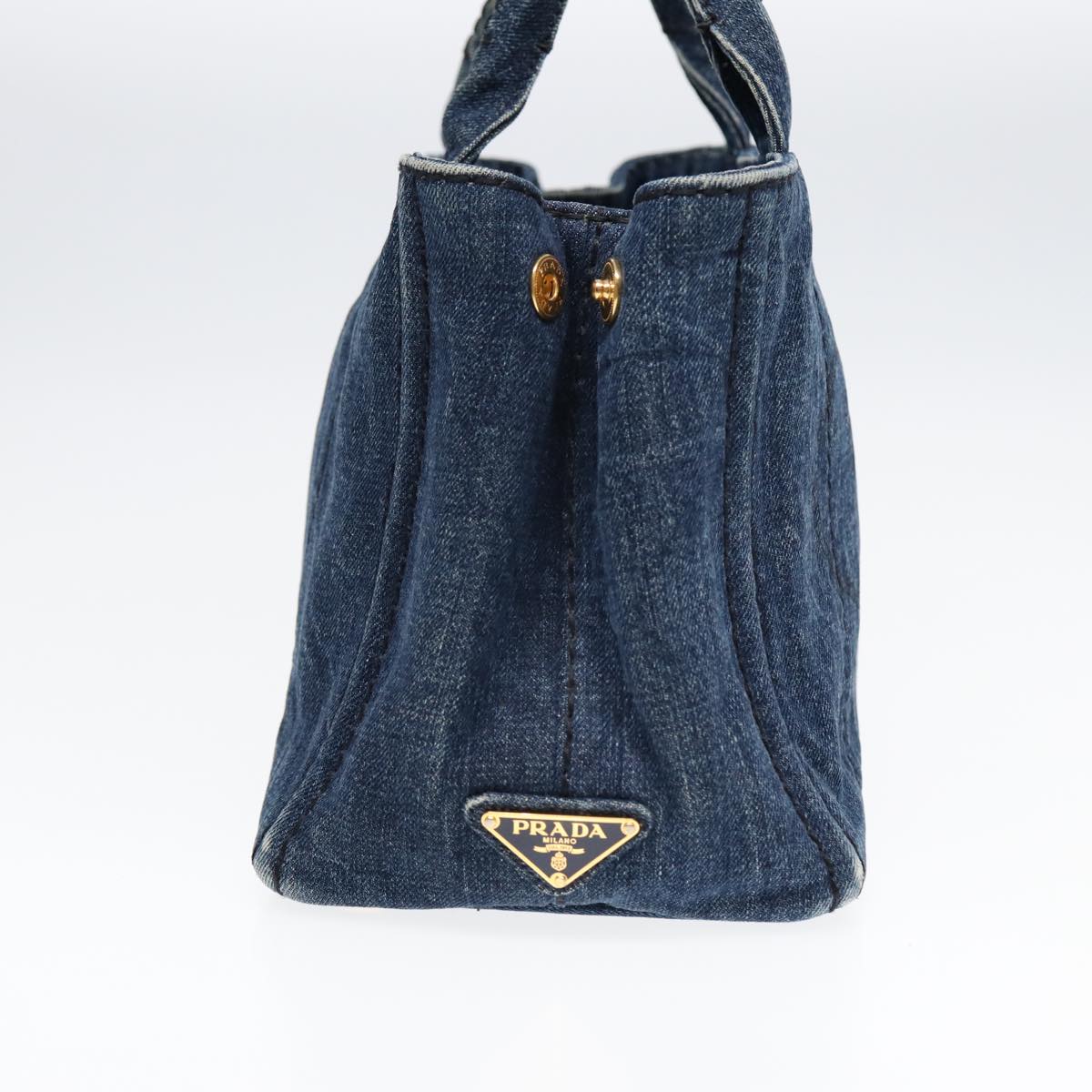 Luxury Prada Canapa PM Hand Bag Denim Gold Blue  yk14411