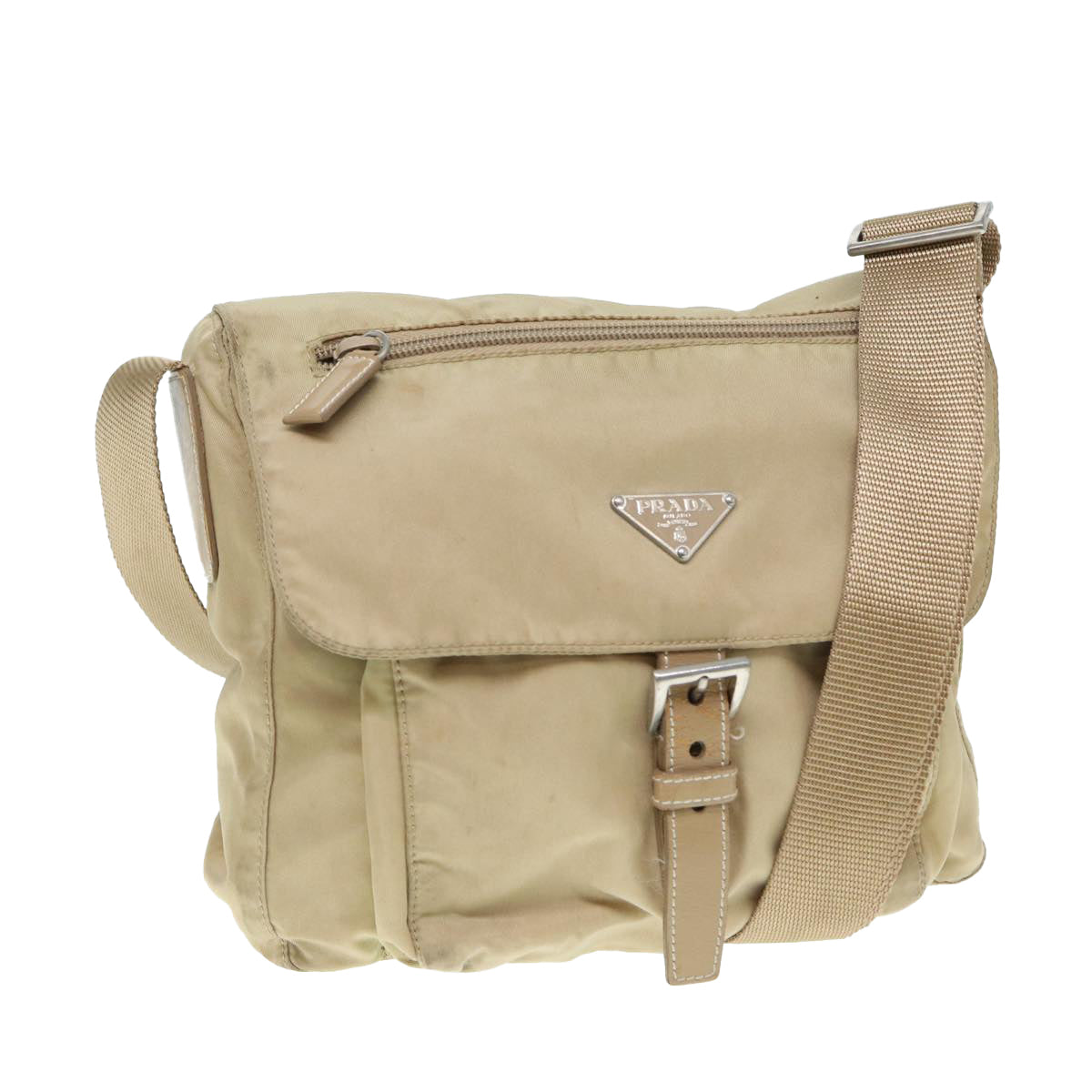 Luxury Prada Shoulder Bag Nylon Beige Silver  yk14425