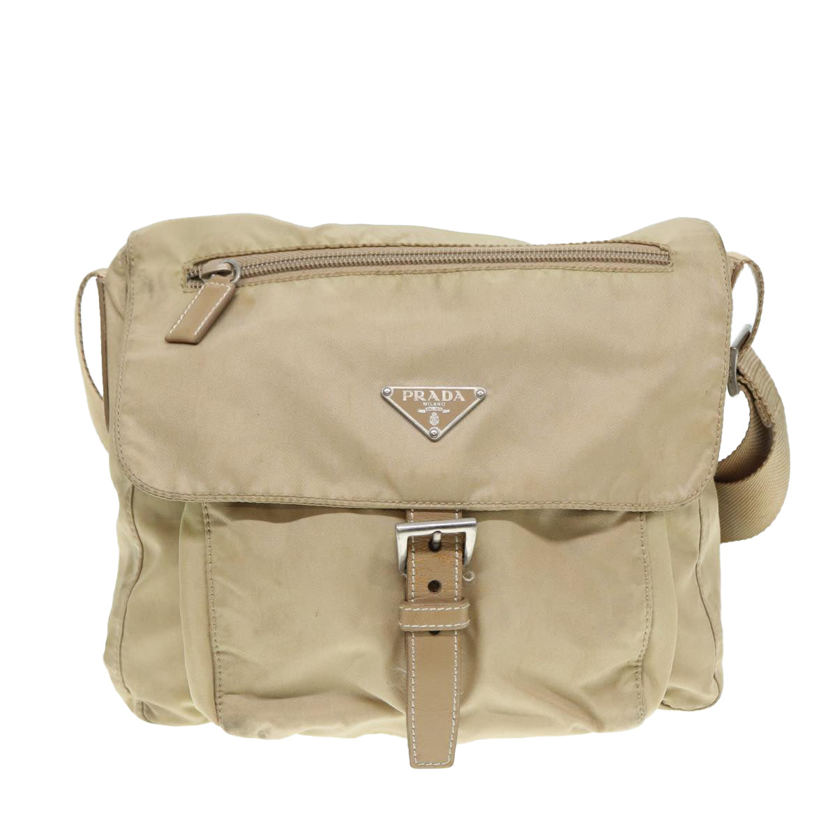 Luxury Prada Shoulder Bag Nylon Beige Silver  yk14425
