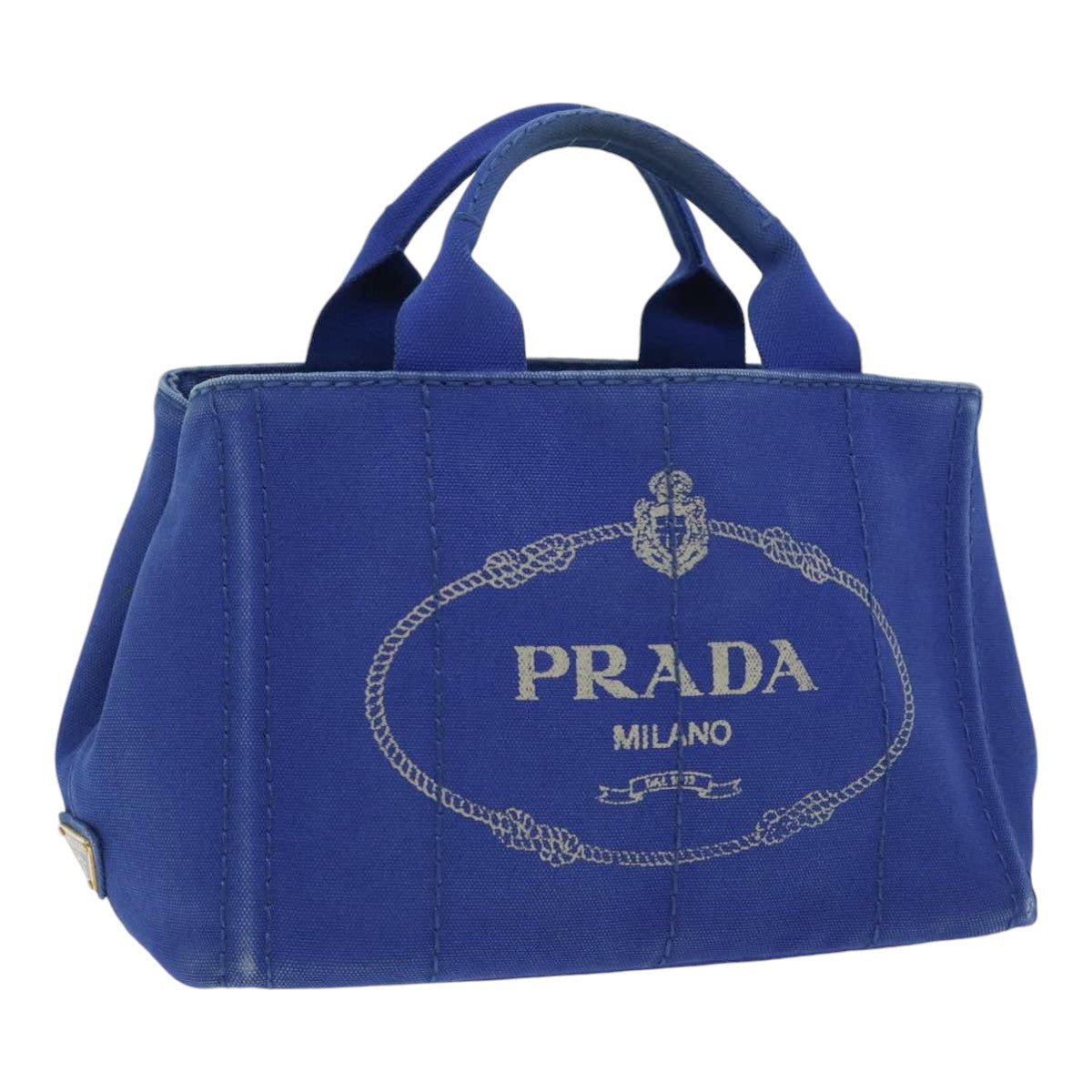 Luxury Prada Canapa PM Hand Bag Canvas Blue Gold  yk14509