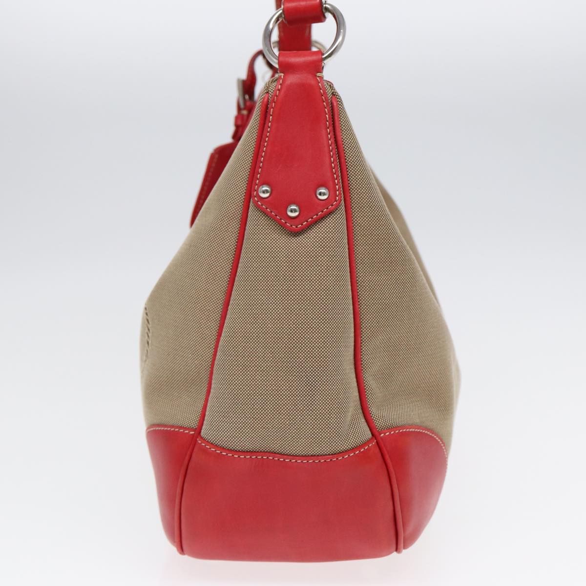 Luxury Prada Shoulder Bag Canvas Leather Red Silver beige  yk14646
