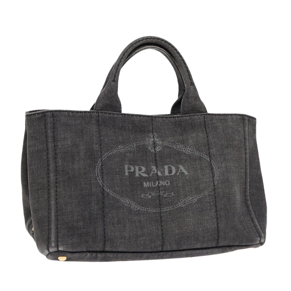 Luxury Prada Canapa MM Hand Bag Denim Gray Gold  yk14676