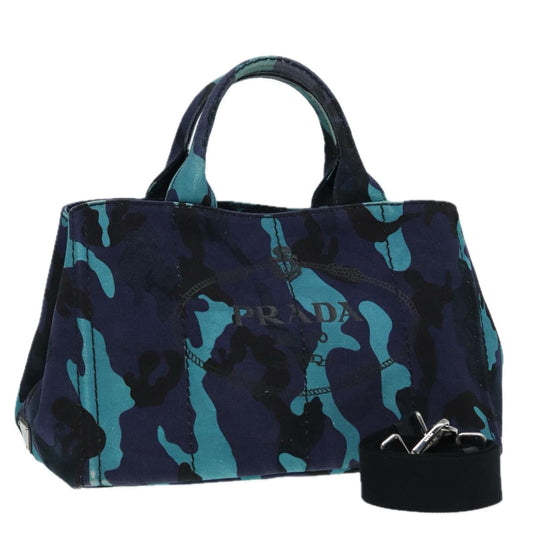 Luxury Prada Camouflage Canapa MM Hand Bag Canvas 2way Blue Silver  yk14844