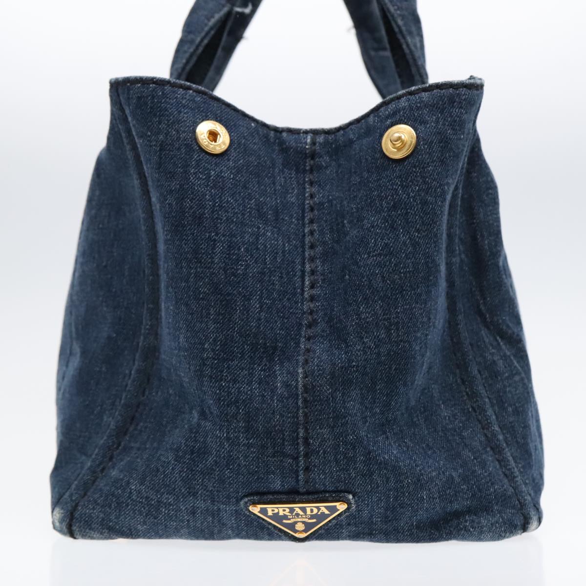 Luxury Prada Canapa MM Hand Bag Denim Blue Gold  yk14905