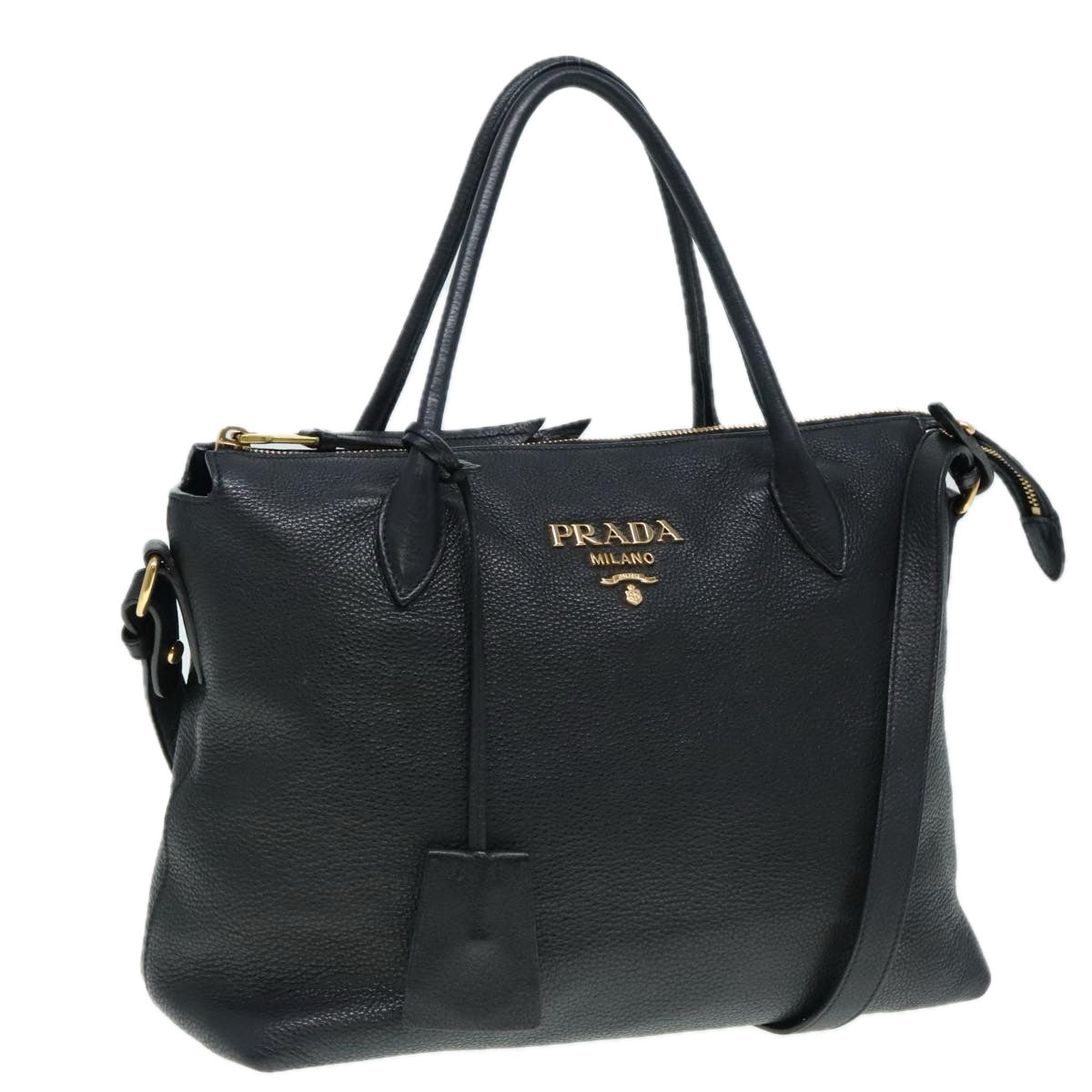 Luxury Prada Hand Bag Leather 2way Black Gold 1BA157  yk14949