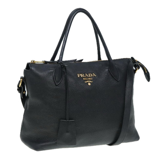 Luxury Prada Hand Bag Leather 2way Black Gold 1BA157  yk14949