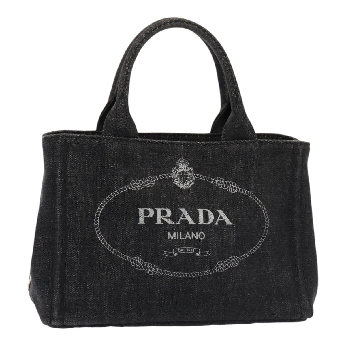 Luxury Prada Canapa PM Hand Bag Denim Black Silver  yk15052
