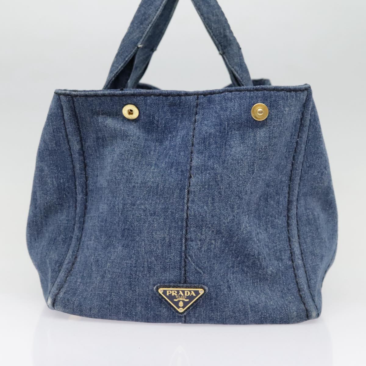 Luxury Prada Canapa GM Hand Bag Denim Blue Gold  yk15097