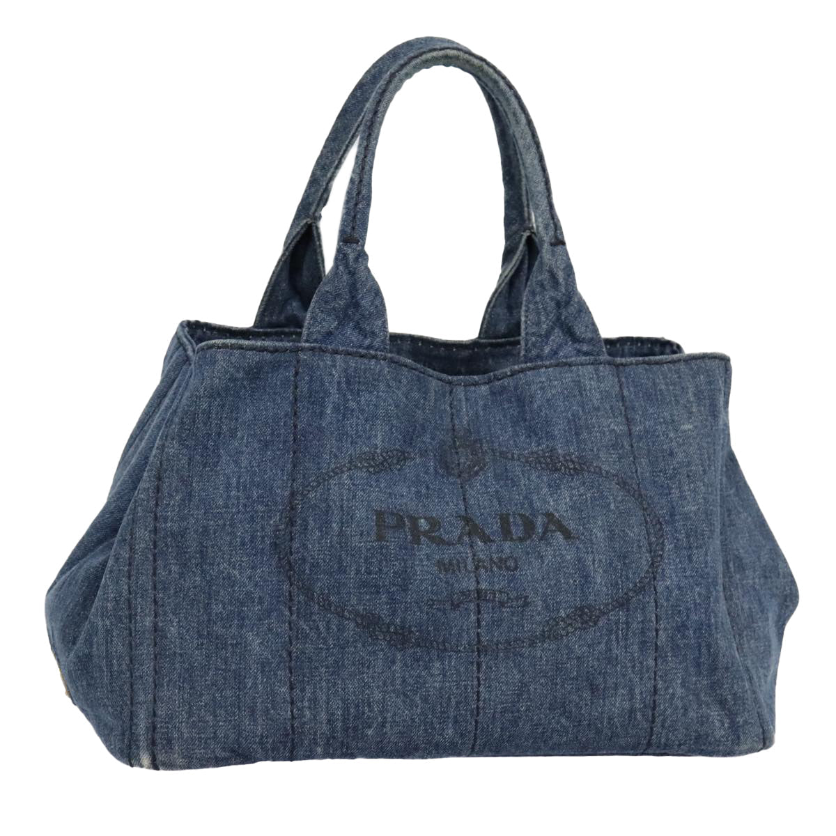 Luxury Prada Canapa MM Hand Bag Denim Blue Gold  yk15133