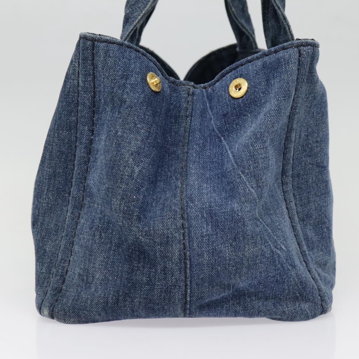 Luxury Prada Canapa MM Hand Bag Denim Blue Gold  yk15133