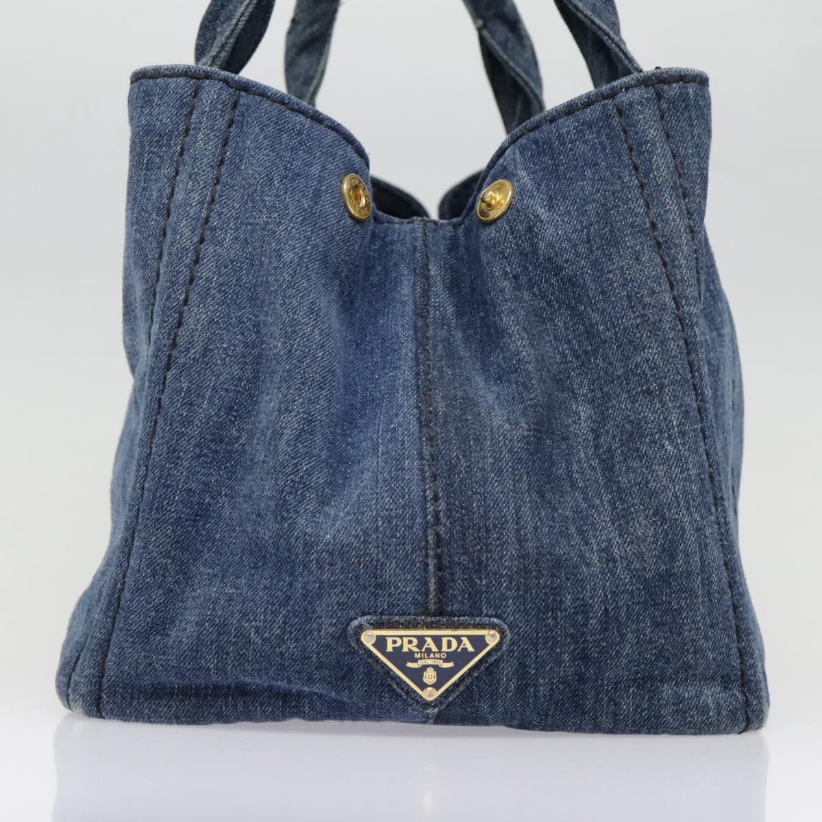 Luxury Prada Canapa MM Hand Bag Denim Blue Gold  yk15133