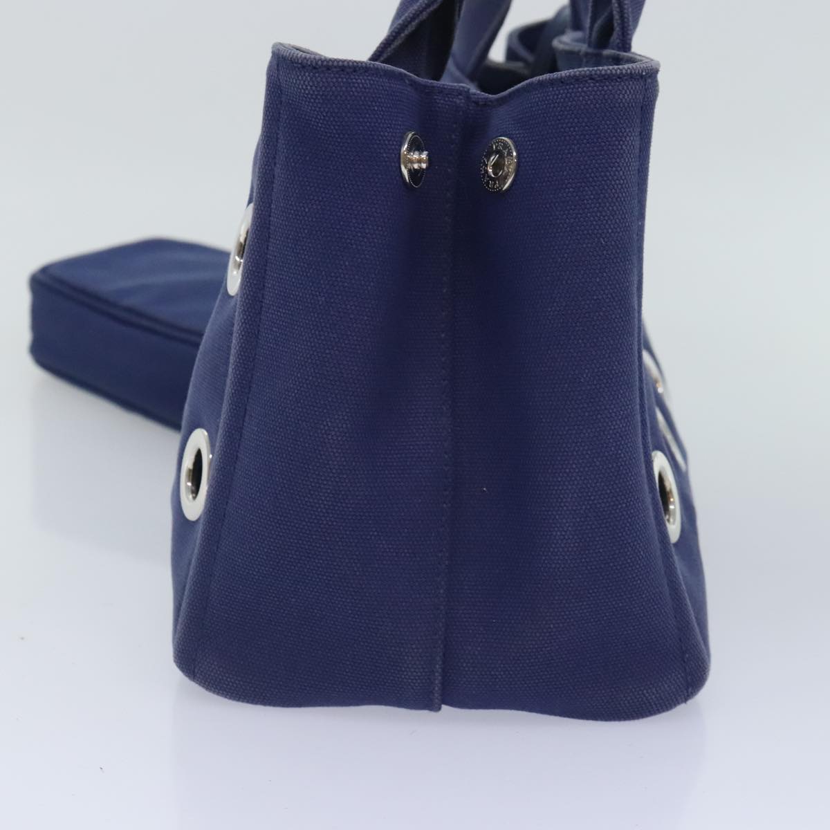 Luxury Prada Canapa PM Hand Bag Canvas 2way Navy Silver  yk15141