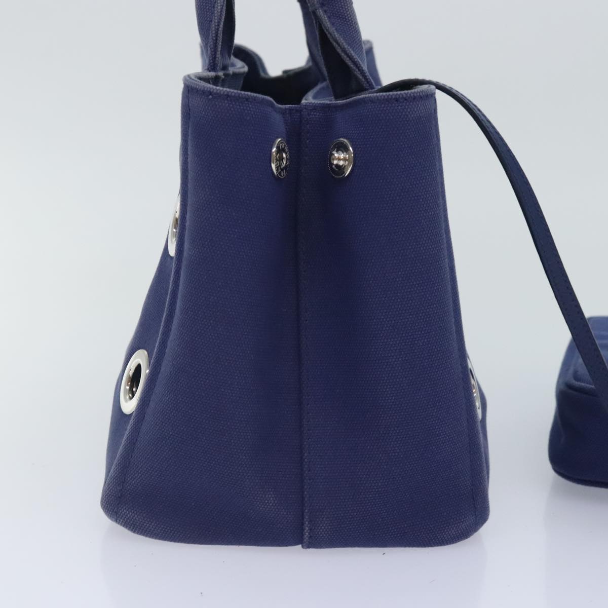 Luxury Prada Canapa PM Hand Bag Canvas 2way Navy Silver  yk15141