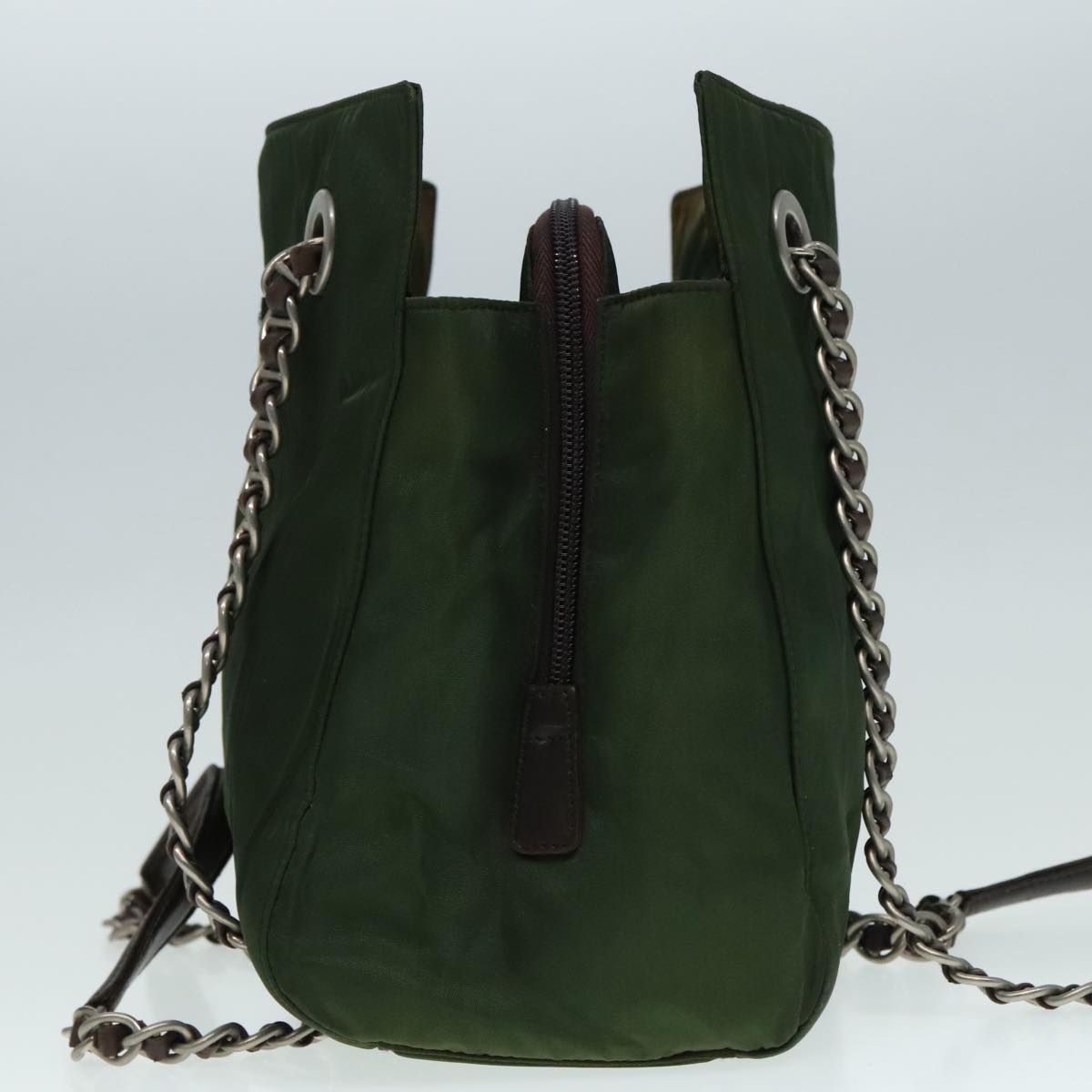 Luxury Prada Chain Shoulder Bag Nylon Khaki Brown Silver  yk15336